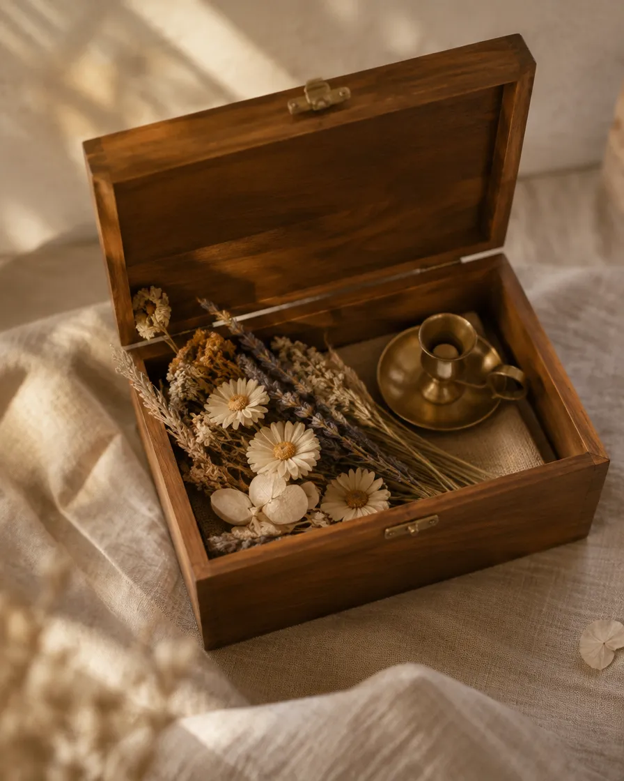 Caja de recuerdos con flores secas
